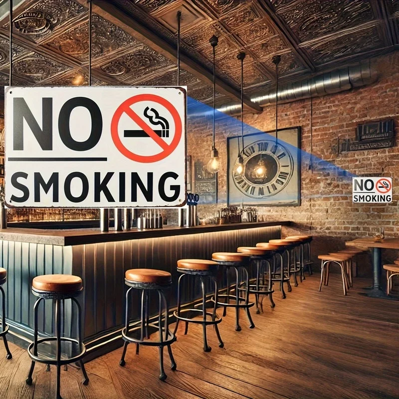 2D Flat - Metal Plaque Easter Room Decor 'No Smoking' Metal Sign- Wall-Mounted, 20X30Cm Design, Durable Metal Construction, Red&