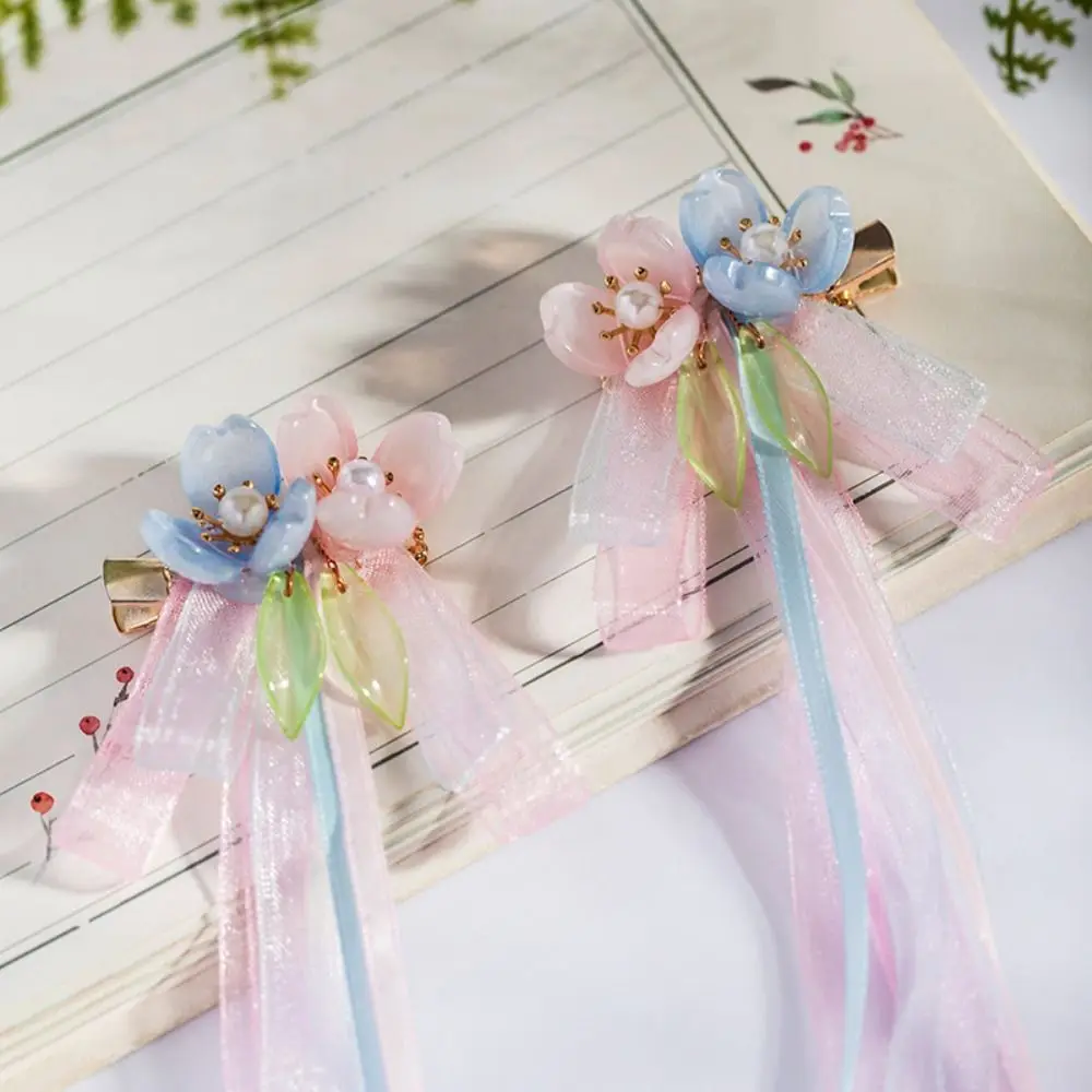 

2pcs Fashion Tassels Plush Bow Hair Clips Jewelry Exquisite Pearl Ribbon Barrettes Headwear Chinese Style Crystal Headwear Kids