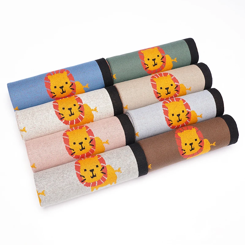 Baby Blanket 100*80CM Cotton Infant Kid Stroller Swaddling Super Soft Knitted Newborn Girl Boy Bed Plaid Quilt Cute Cartoon Lion