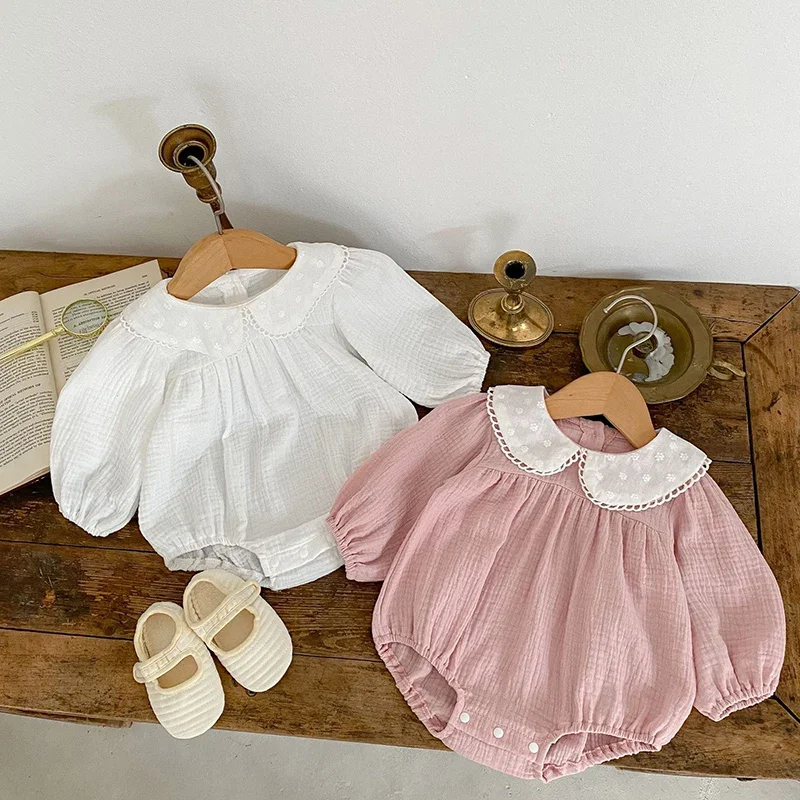 2026 New Spring Infant Baby Girls Jumpsuit Long Sleeved Cotton Splicing Newborn Baby Girls Bodysuits 0-24M Children Clothes