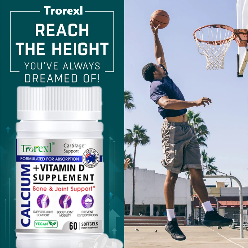 Natural Calcium Vitamin D Vegan Capsules Height Growth Pills Help Taller Promote Bone Growth and Health Support for Adults Kids