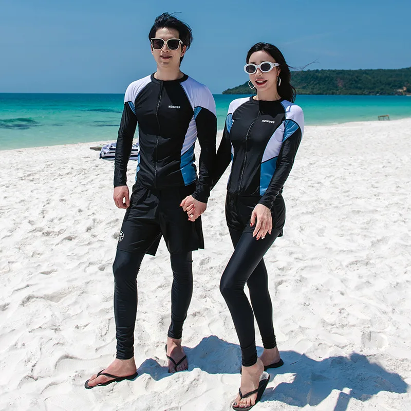 

Женский/мужской купальник с защитой от ультрафиолета, купальник с длинными рукавами, топ и низ, рубашки для плавания на молнии спереди, купальные костюмы для всего тела