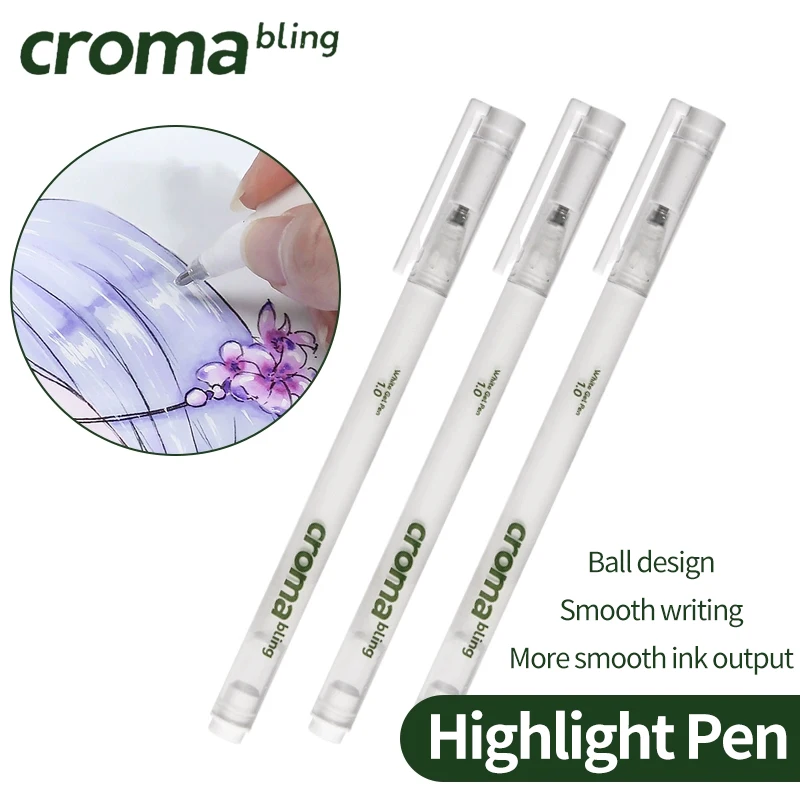 1.0mm Highlight Gel Pen White Painting Highlight Marker Pen Fine Tip for Student Drawing Art Writing Supplies 1pcs