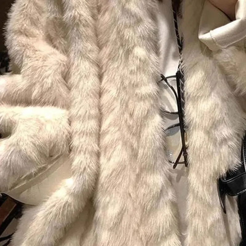 ขนสุนัขจิ้งจอกปลอมผู้หญิงใหม่Heavyหลวมและขี้เกียจขนสัตว์Mink Fur Coatในฤดูหนาว2024 Faux Foxขนสัตว์ผมสีน้ําตาลเสื้อแฟชั่นTurndown