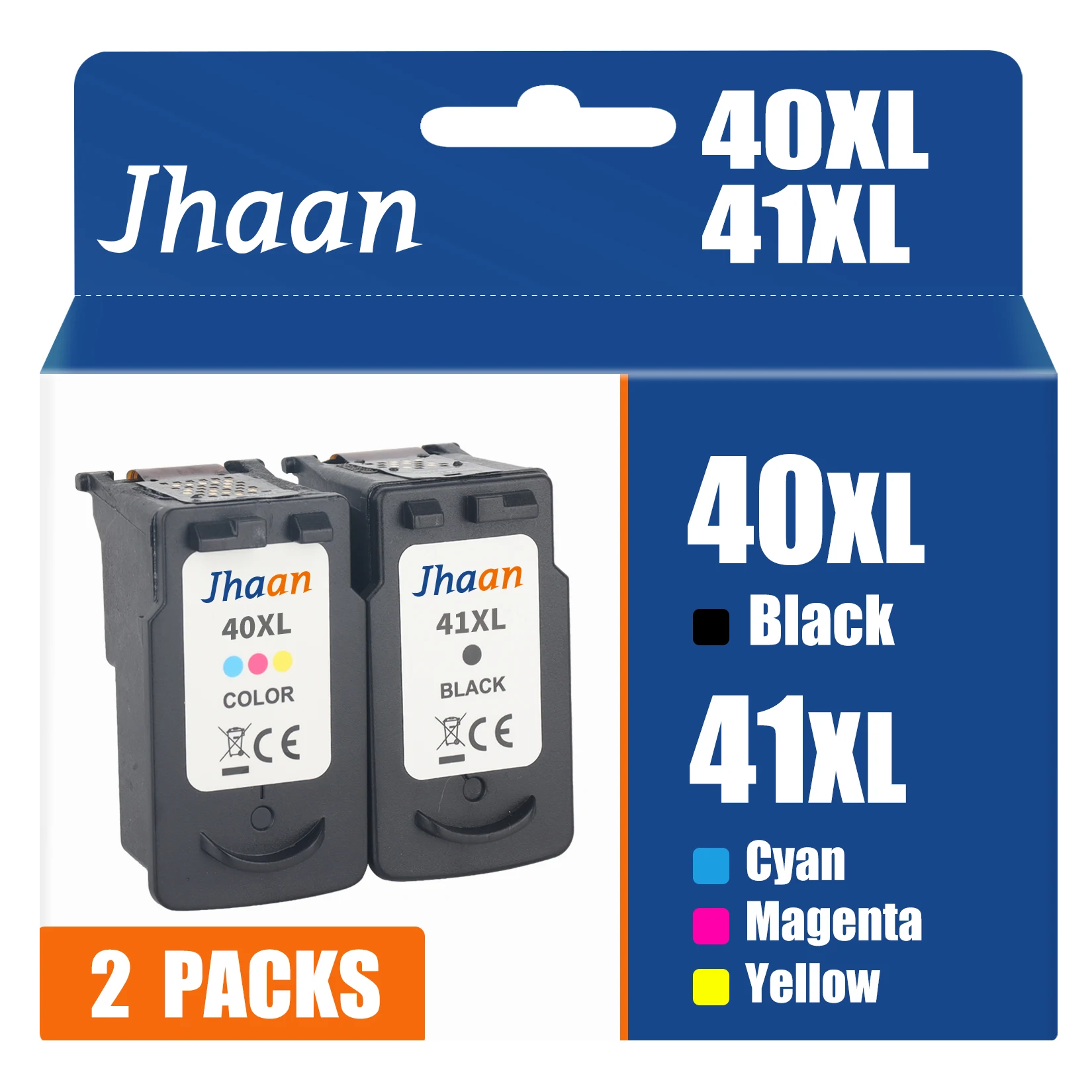Jhaan 40XL 41XL Wiederaufbereitete Tintenpatronen für Canon PG-40 XL CL-41 XL für MP150 MP210 MP450 IP2600 (1 Schwarz, 1 Farbe) – Detail 1