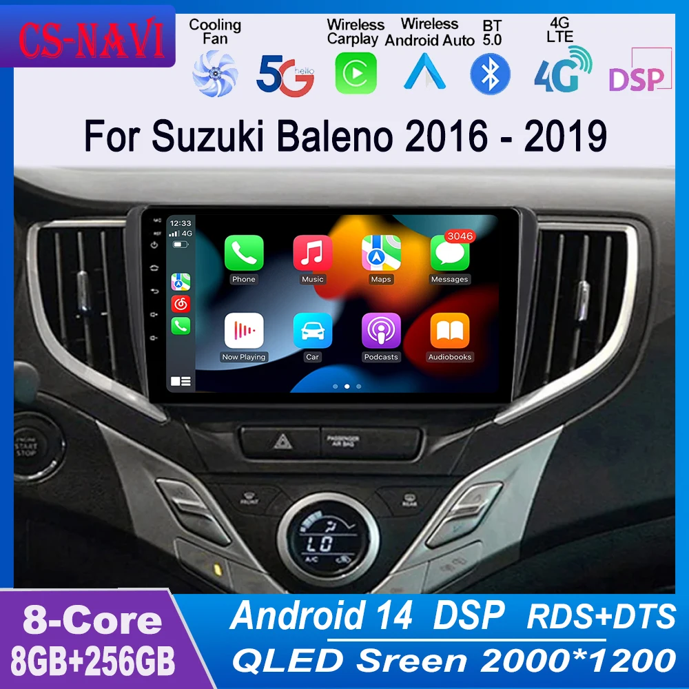 10.33 Inch Android 14 Car Radio For Suzuki Baleno 2016 - 2019 Multimedia Video Player Stereo GPS Navigation WIFI 4G  Carplay DSP