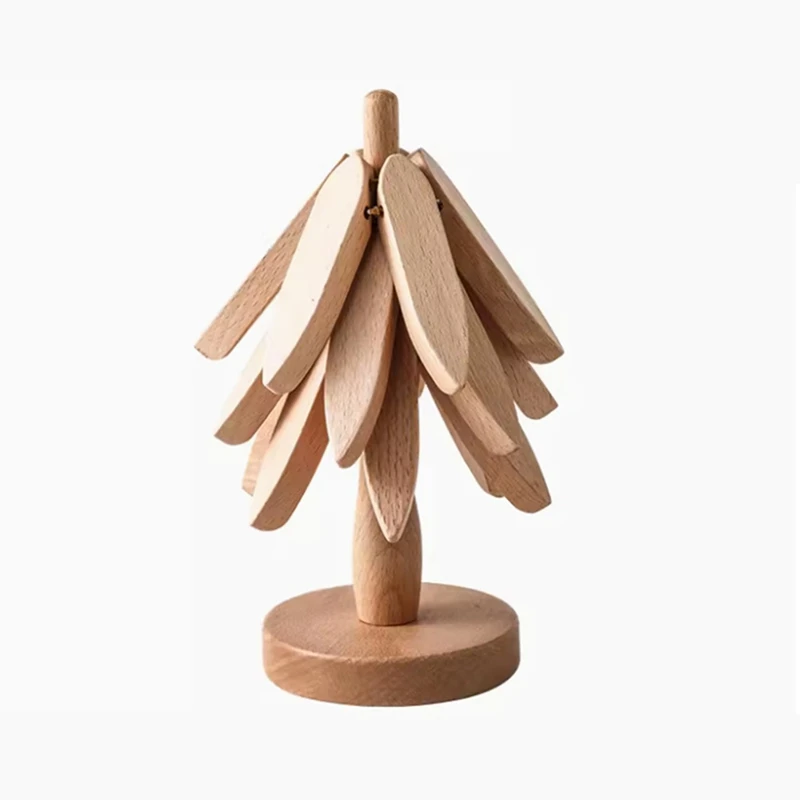 TriSALE-Ensemble de dessous de plat en bois en forme d'arbre pour plats chauds, coussinets chauffants pliables, 2 pièces