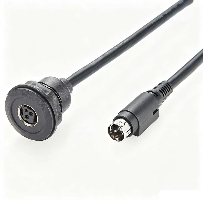 DIN 3-pin Power Connector Extension Cable, Panel-Mounted, Male-to-Female Plug, Industrial Equipment Connection Cable