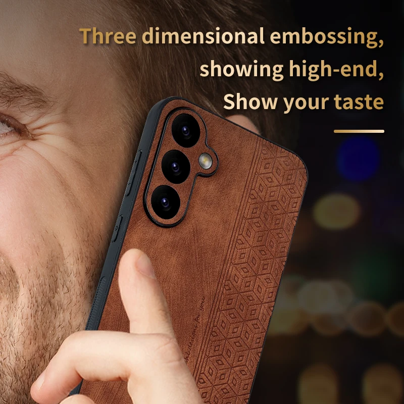 AZNS Skin-Friendly 3D Embossed Leather Case for Galaxy S24 Ultra S20 Lite S21 FE S22 S23 Plus Shockproof Defender Rugged Cover