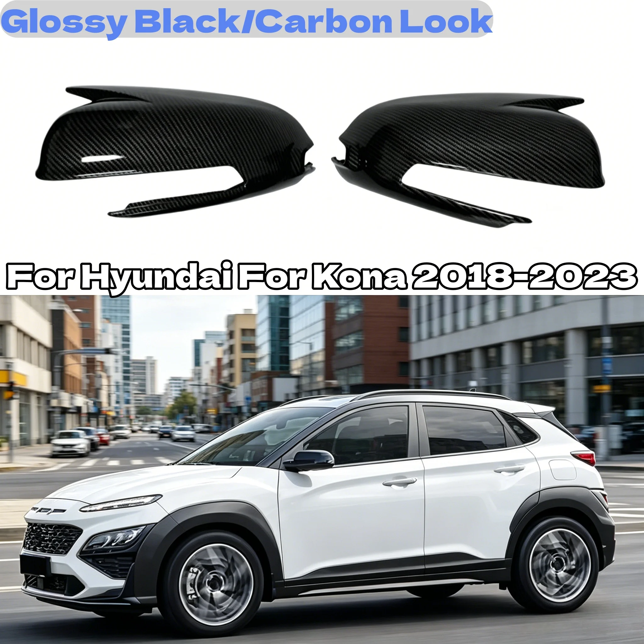 

Add-on For Hyundai 2018-2023 ABS Car Rearview Side Mirror Cover Wing Cap Exterior Door Housing Trim Glossy Black/Carbon Look