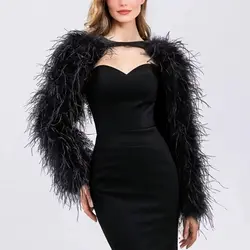 Natural Ostrich Feather Long Sleeve Glove, Arm Warmer with Ribbon for Dinner, Wedding, Concert Party, Sexy Luxury Fluffy 230405