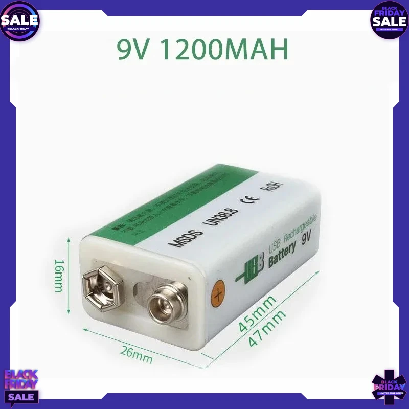 

6F22 Cycle Charging Battery 9V 1200mAH Is Suitable for Camera and Other Series of Electronic Products+USB Charging Cable