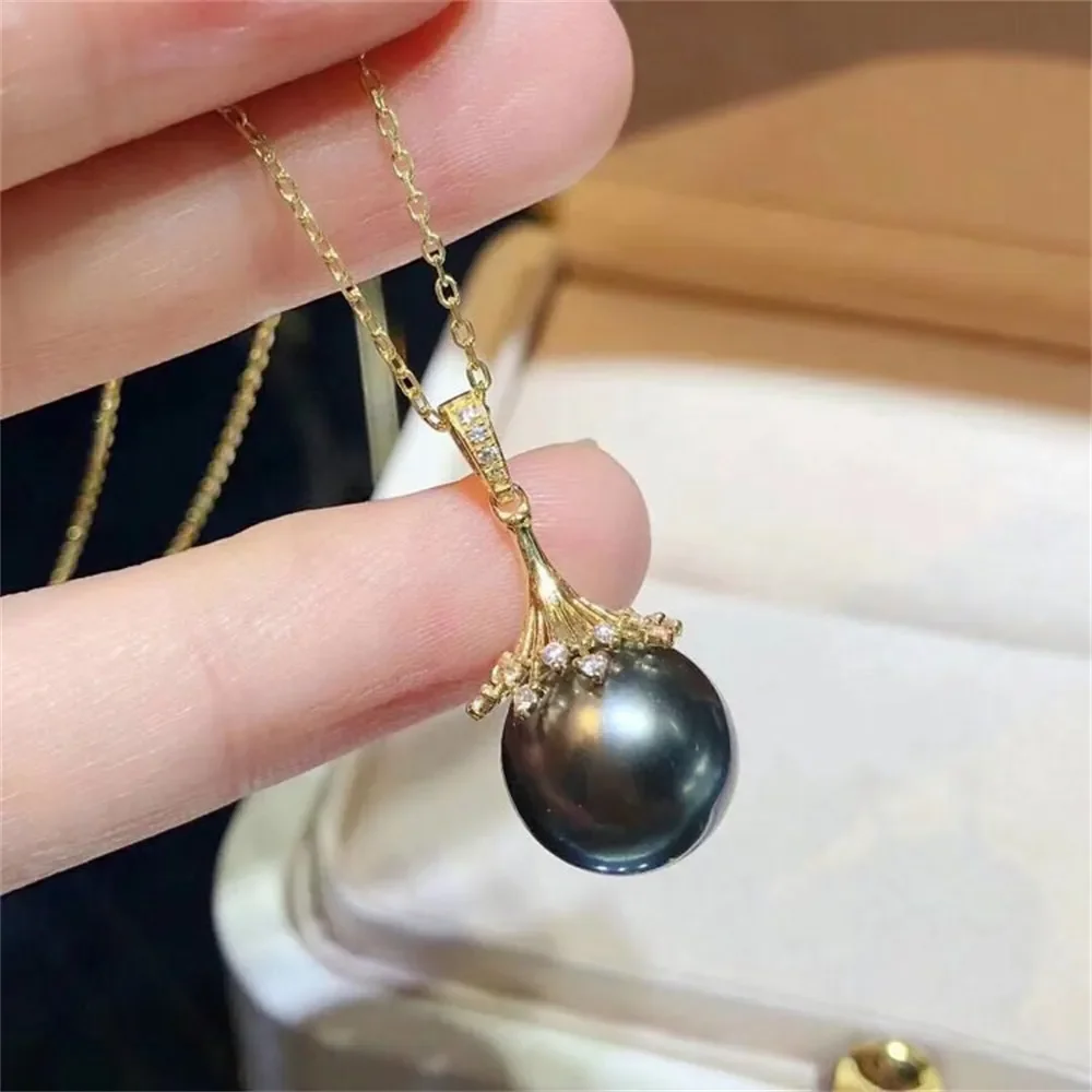 

DIY Pearl Accessories G18K Yellow Gold Pendant Empty Tray Pear Blossom Pearl Pendant Empty Holder It Can Be Equipped Fit 8-11mm