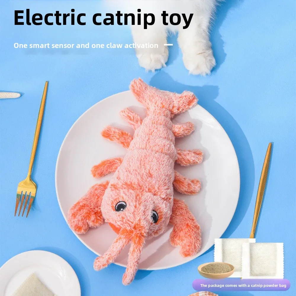 

Cat Toy Attractive Force Jumping Shrimp Simulation Whale Electric Cat Stick USB Charging Plush Cat and Dog Pet Toys