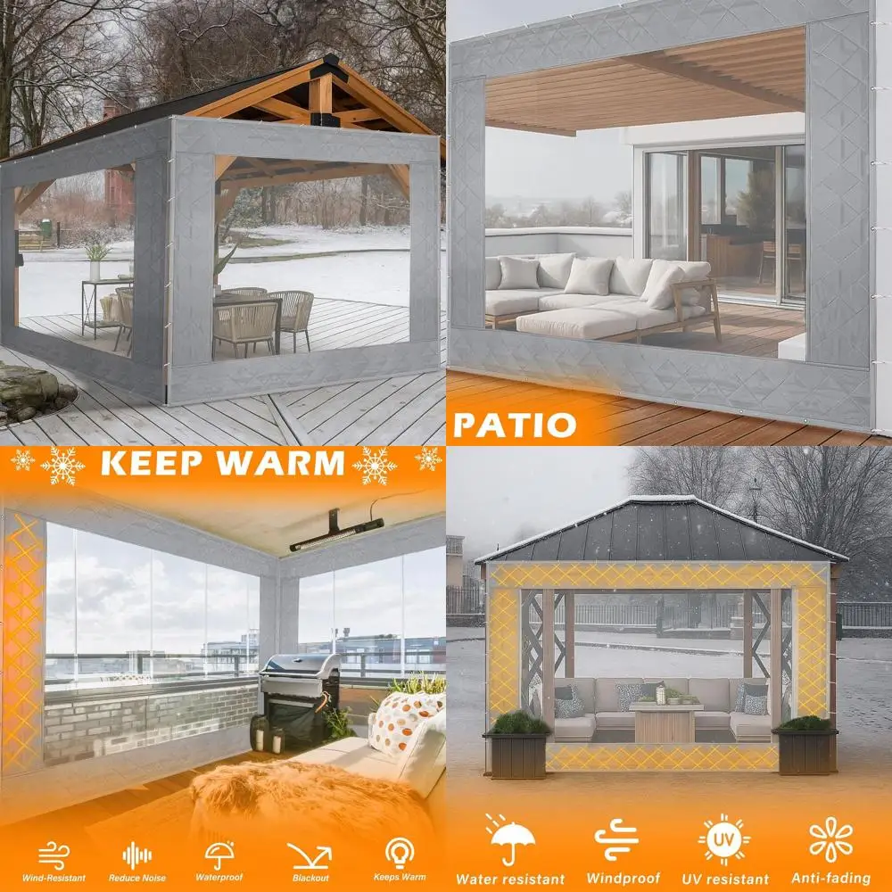 

10ft Outdoor Gazebo Curtain with Insulated Panel, Transparent Window, Waterproof, Heavy-Duty Oxford Cloth for Patio, Pergola, Po