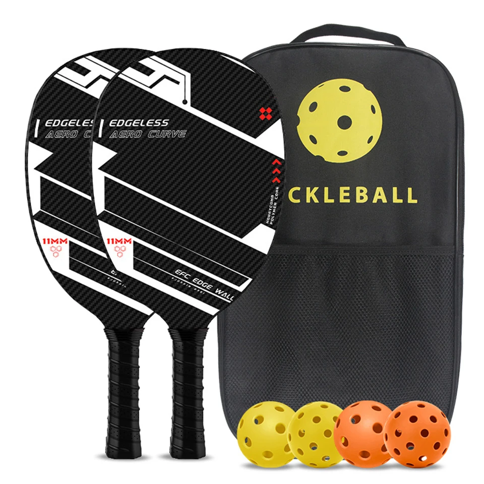 Lightweight 11MM Thick PP Honeycomb Core, Carbon Fiber Pickleball Paddle,Hot Press Integrated Paddle Set, 4 Balls 1 Shoulder Bag