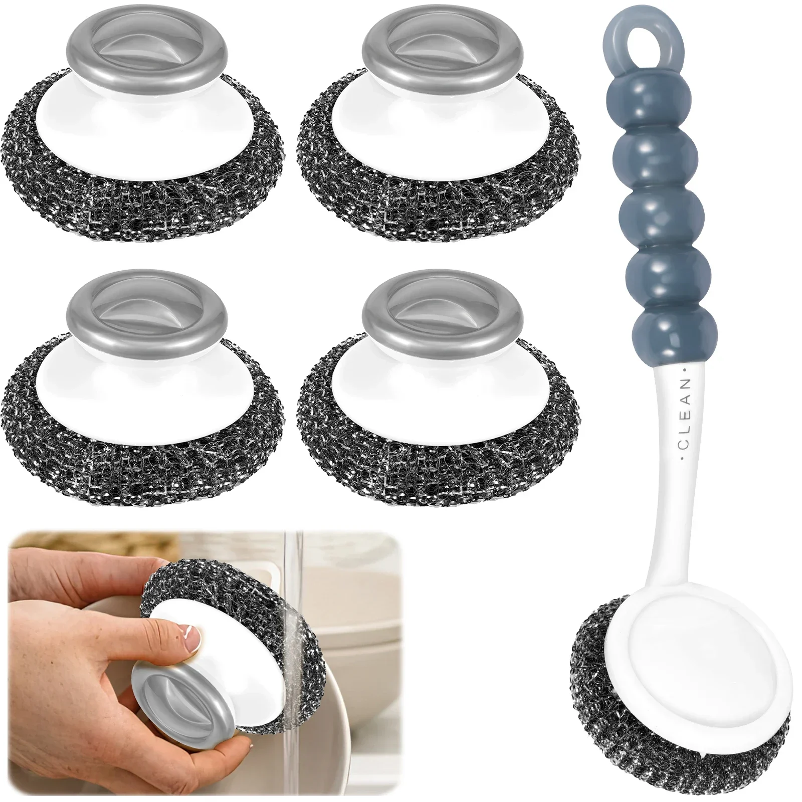 

Stainless Steel Scrubber Multifunctional Steel Scouring Pads with Handle Rustproof Stainless Steel Sponges Portable Dish