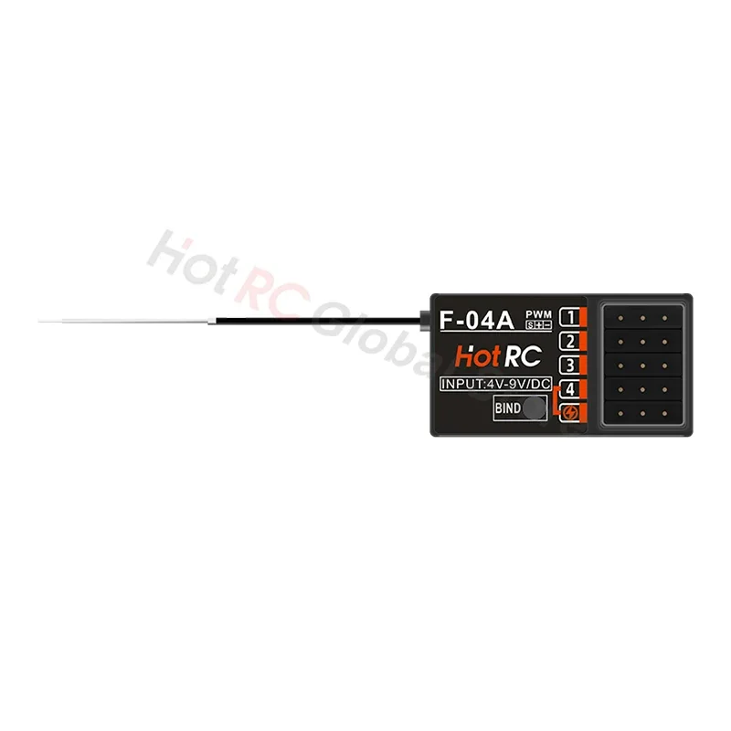 HOTRC-receptor de piezas de 4 canales, sistema transmisor de Radio Control FHSS, distancia de 300m, 2S, 4V-9V, para coche, barco y tanque de Control remoto, 1/2/4 F-04A