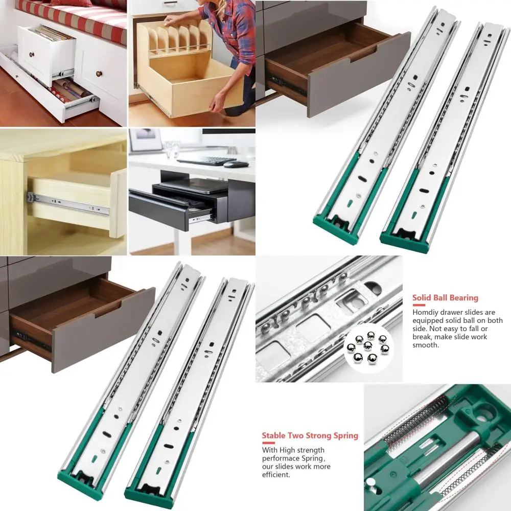 

Усиленные металлические направляющие для кухонных шкафов, 22 дюйма, с полным выдвижением и нагрузкой до 45 кг