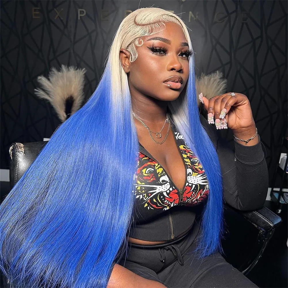 

Highlights 13X6 HD Platinum Ash Blonde With Blue Colored Lace Front Wig 13X4 #60 White Lace Frontal Wigs For Women Human Hair