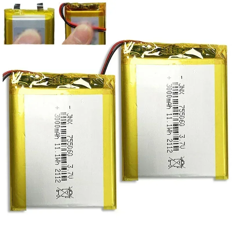 3.7V Rechargeable Lithium Polymer Battery755060 3000mAh Suitable for Mobile Power Supply Small Speaker Solar Light Walkie Talkie