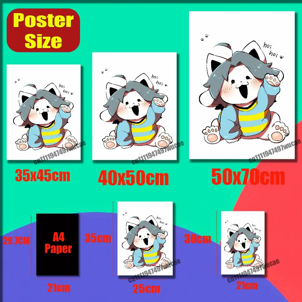 For U-Undertale Temmie Poster Sticker Cover Bars Custom Film Self-adhesive Ornament Collectibles Playbill