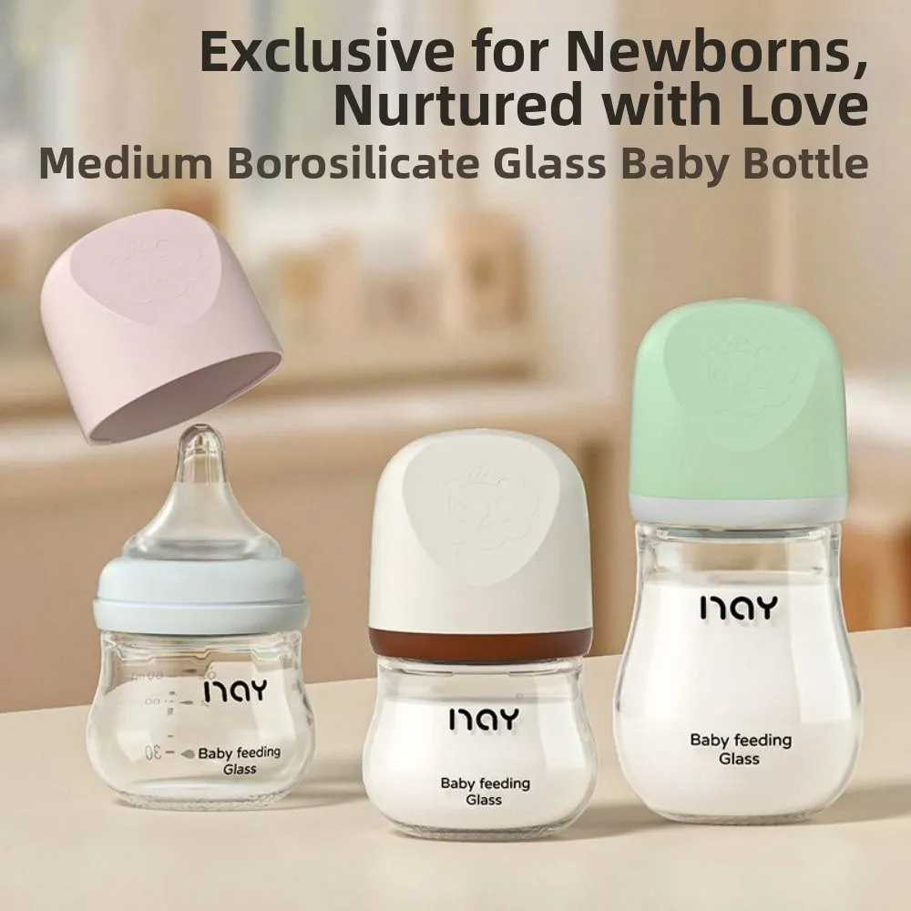 Glass Baby Bottle Anti-flatulence 80/160ML Newborn Feeding Bottle Anti Choking Silicone Nipple Infant Milk Bottle Gift