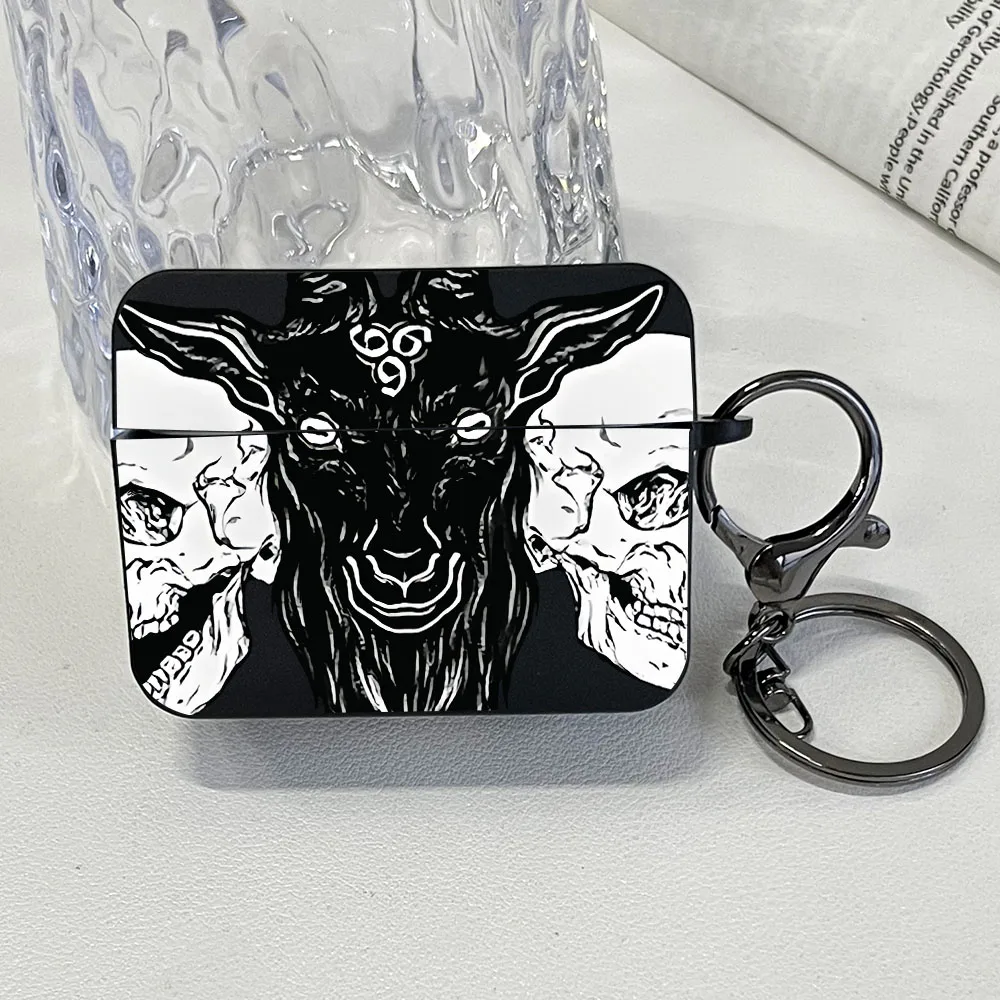 غطاء سماعة أذن مربع أسود بنمط رعب على شكل جمجمة لأجهزة Apple AirPods Pro3/Pro2/Pro حافظة واقية مضادة للصدمات لأجهزة AirPods 1/2/3/4