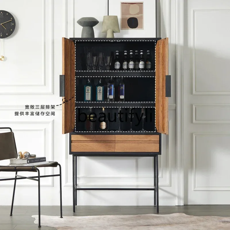 

ss K178 ss25 Modern simple color matching storage, wabi-sandy wind, solid wood high dining side vertical cabinet, medieval retro