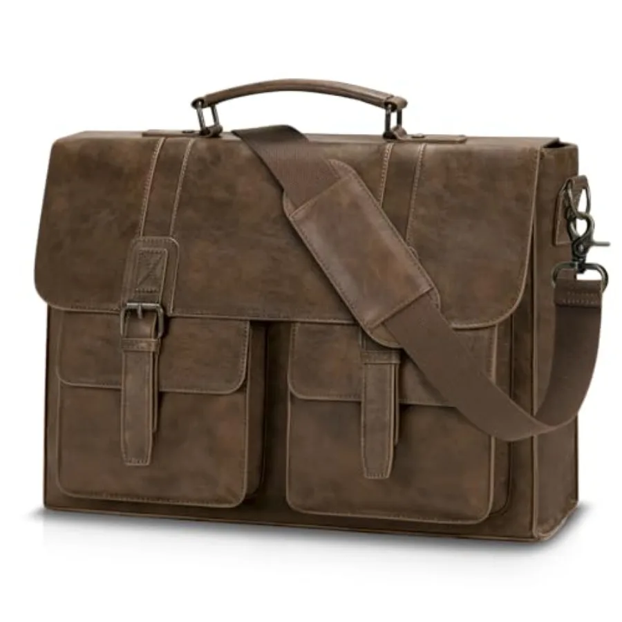 

Leather Messenger Bag for Men 15.6 Inch Vintage Laptop Bag Waterproof Briefcases for Men Computer Bag Satchel for Work/Office
