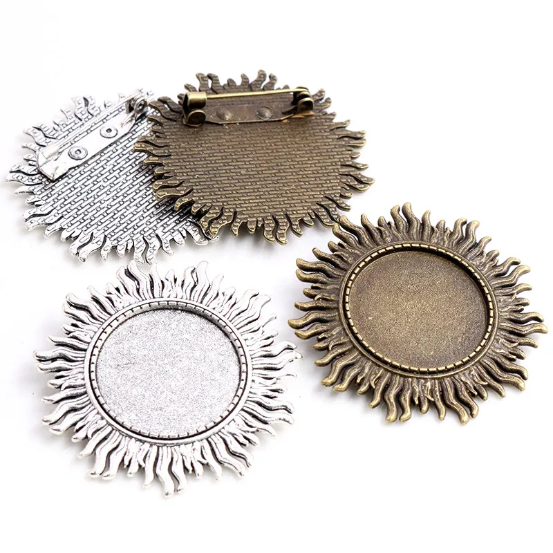 New Fashion 5pcs 25mm Inner Size Antique Silver Plated Bronze Brooch Leaves Style Cabochon Base Setting