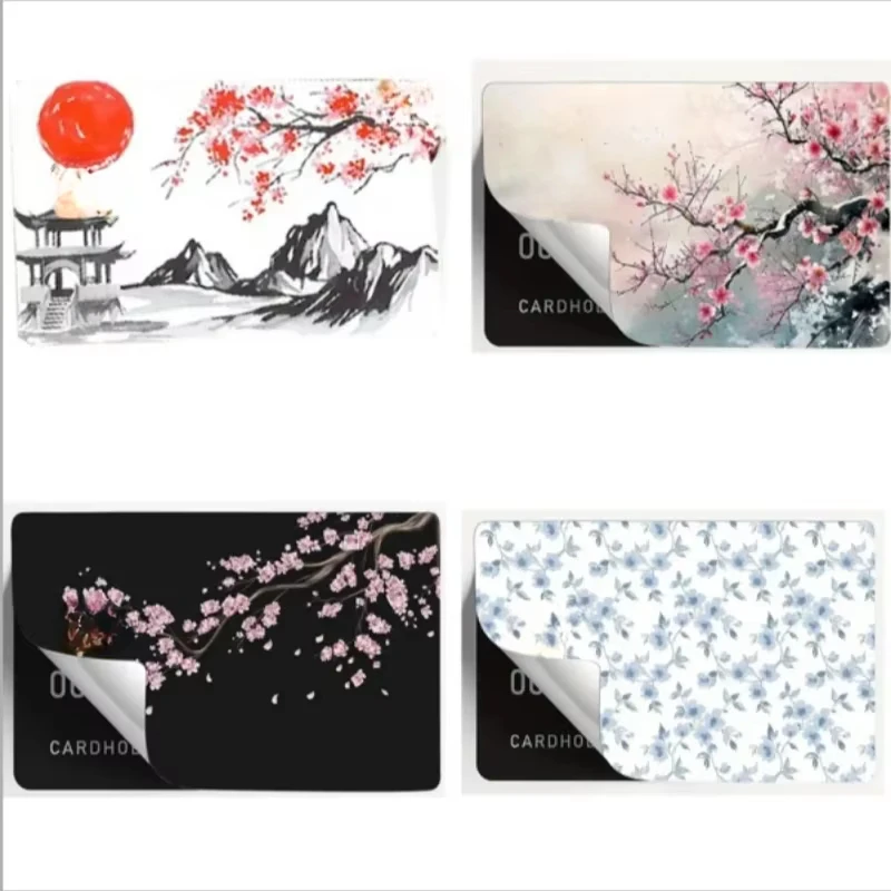 New Sakura Ink Painting Art Protection Skin Stickers Creative Credit Debit Cards Vinyl Adhesive Small Core Waterproof Decoration
