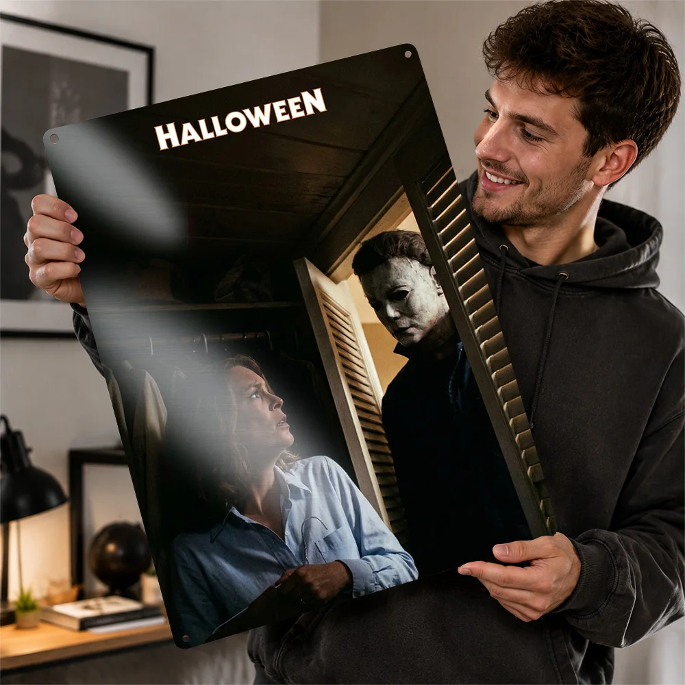 Halloween Movie Featuring Michael Myers 3D Texture Printed Poster Custom Vintage Metal Tin Plate Sign for Wall Art Decor Luxury