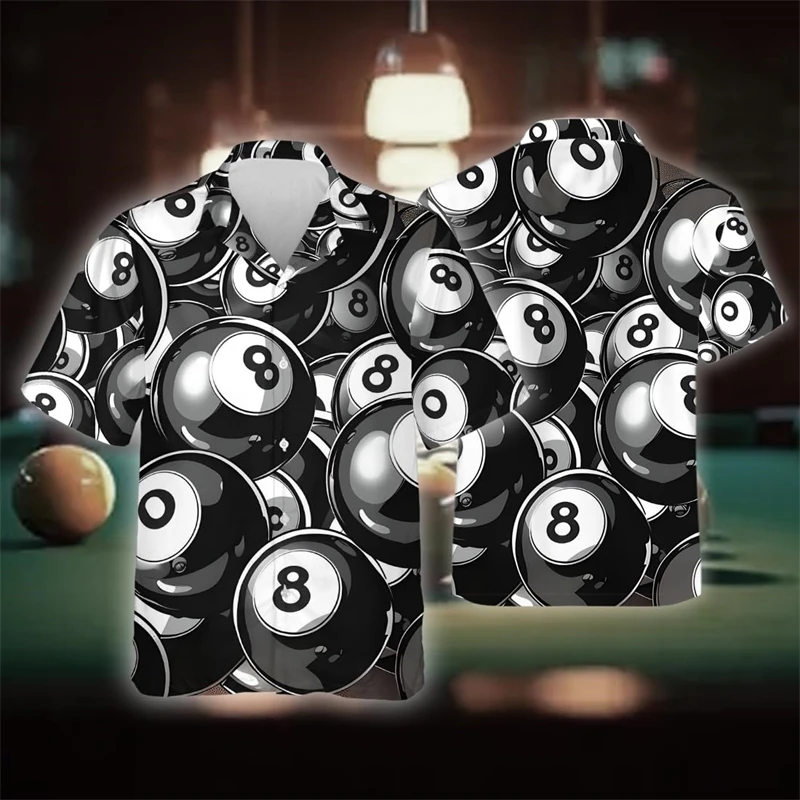 Camisas de clube de bilhar para homens roupas casuais snooker concurso equipe blusas 9 bola manga curta bilhar preto 8 lapela blusa topos