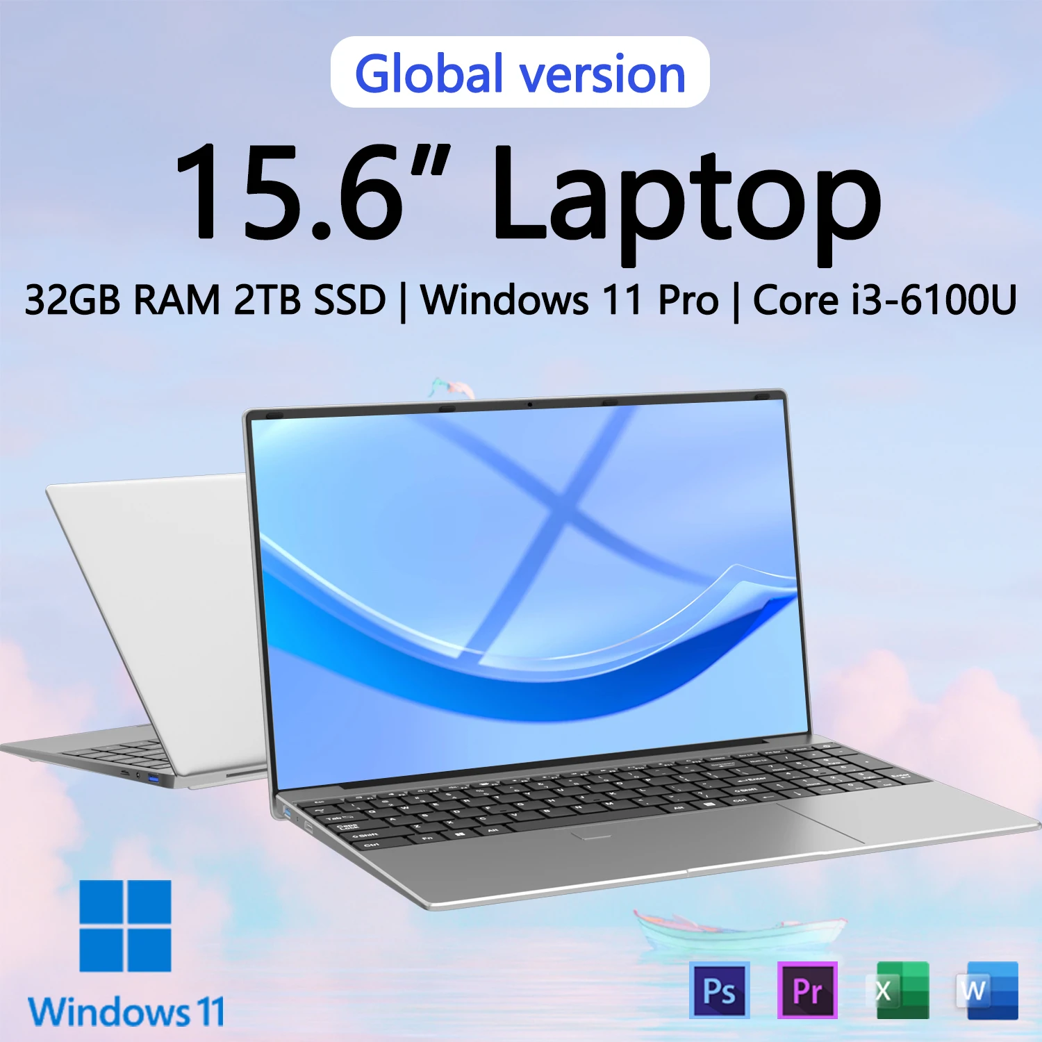 New 15.6" Laptop Intel Core I3-6100U 32Gb 2Tb Gaming Pc Ultra Slim Office Study Computer Pc Windows 11 Pro 1920*1080 Hd