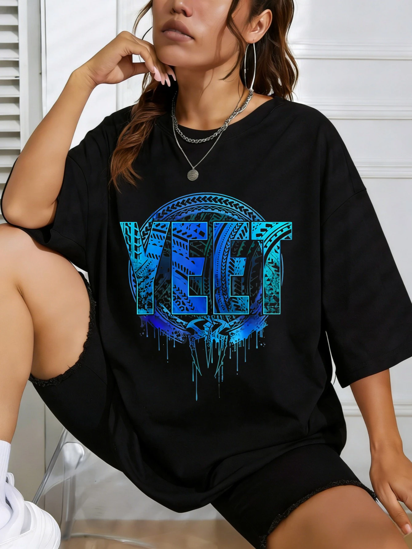

Women's Oversized Cotton VIBE Graphic Printed Streetwear Summer Casual Short Sleeve T Shirt for Her