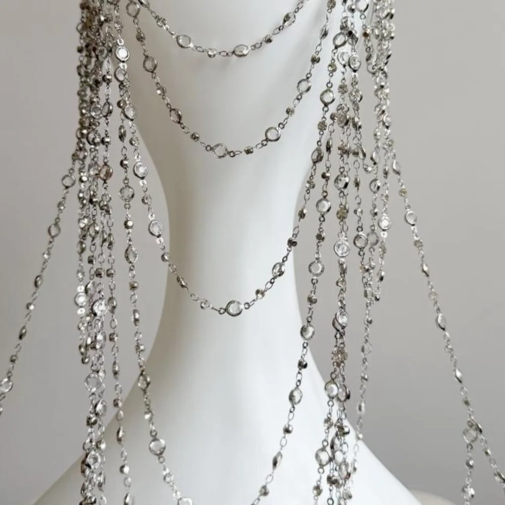 الرجعية حجر الراين شبكة خوذة الزفاف رئيس سلسلة مجوهرات للنساء الفاخرة كريستال عقال غطاء رأس قبعة إكسسوارات الشعر #4