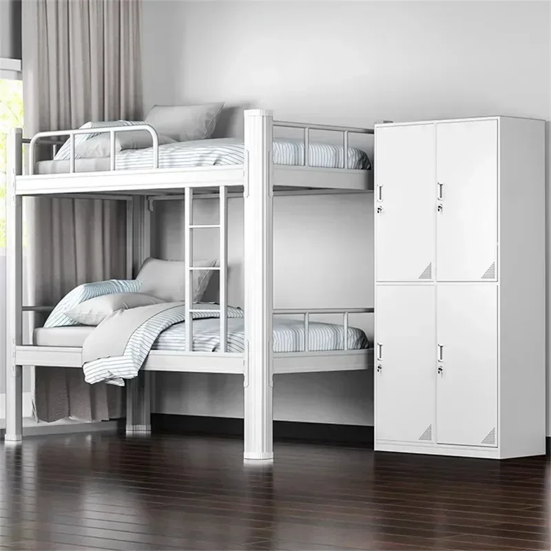 School Black White Dormitory Girls Bunk Bed Cheap Kids Metal Twin Loft Bunk Bed Boys Children With 2 Storage Locker