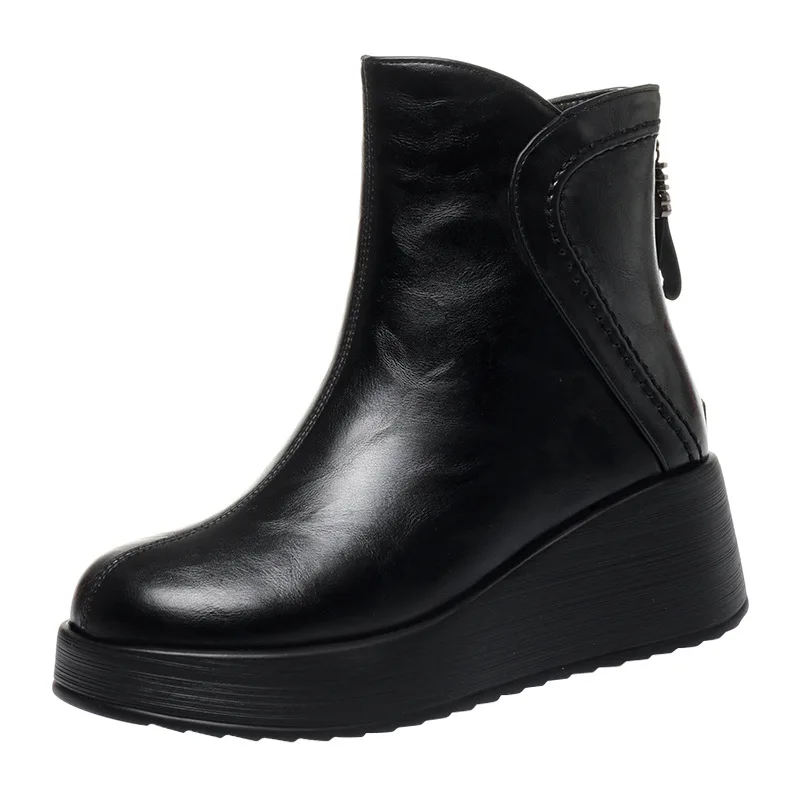 

5.5cm All Match Thick Bottom Flat Platform Fur Shoes Winter Ankle Boots 2025 Women's COmfortable Warm Fur Soft Leather Boots Mom