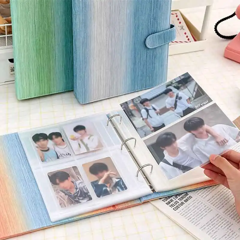 Gradient Striped A5 3-Ring PU Leather Loose Leaf Album Photocard Holder For Kpop Idol Cards Collectible Photo Storage Binder