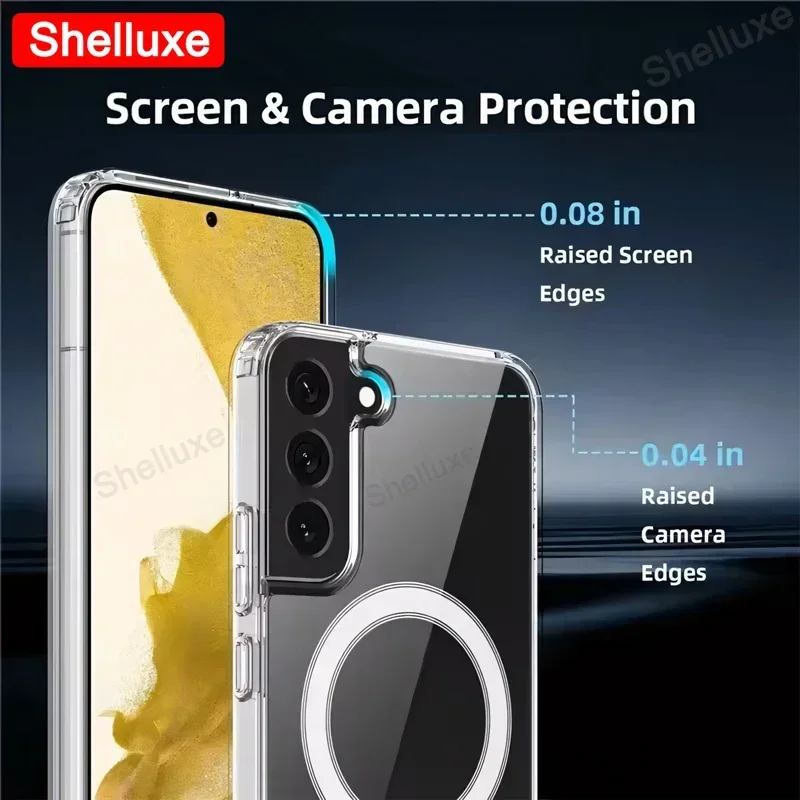 For Magsafe Magnetic Case Shelluxe For Samsung Galaxy S25 S24 S23 Ultra S22 Plus S25+ Wireless Charging Shockproof Clear Cover
