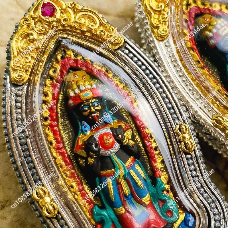 Xizang hand-painted small thangka rub sterling silver gawu box pendant portable Buddha statue