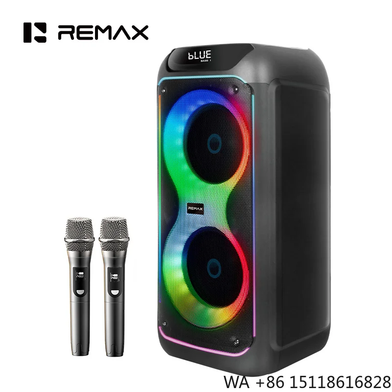 Remax Bluetooth Speaker with 2 Wireless Microphones Big Party Speaker for Adults Kids Karaoke with RGB Lights Support AUX/USB/TF