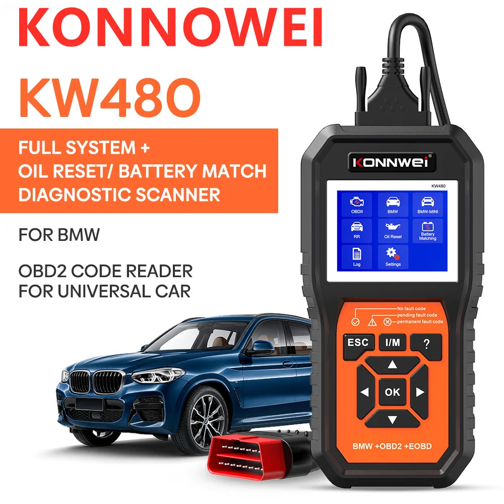 

Best KONNWEI KW480 Obd2 Scanner for BMW Cars Obd 2 ABS Airbag SRS Oil REST Full Systems Diagnostic Tool Battery Match E38 E46