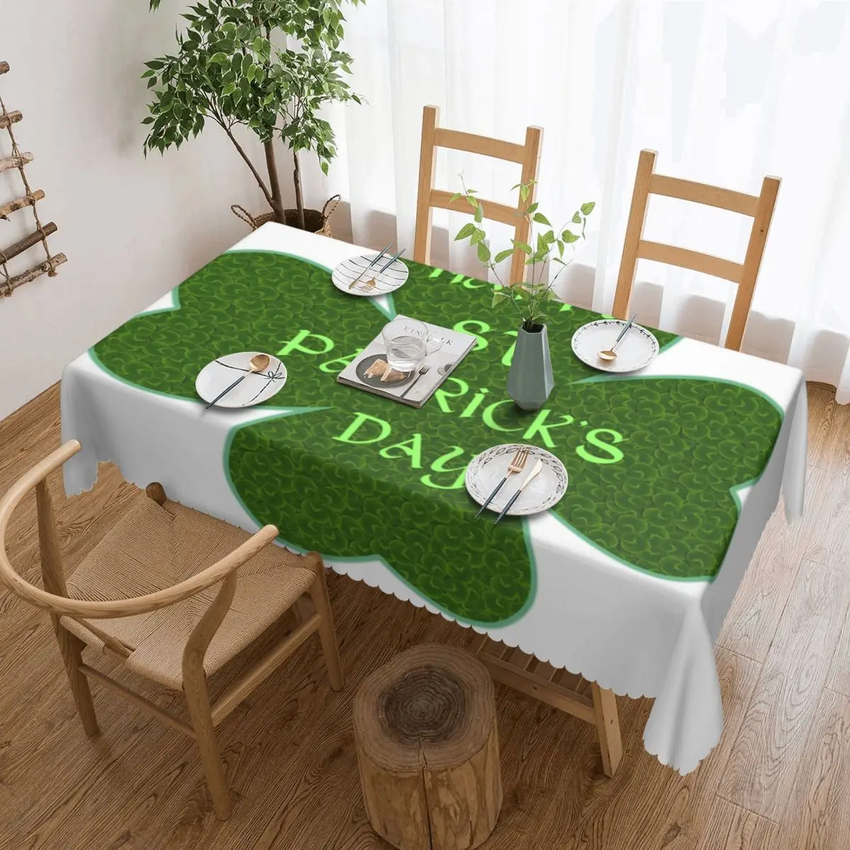 Custom Lucky Four Leaf Clover Shamrock Pattern Rectangular Tablecloth Oilproof Table Cloth Happy Saint Patrick Day Table Cover