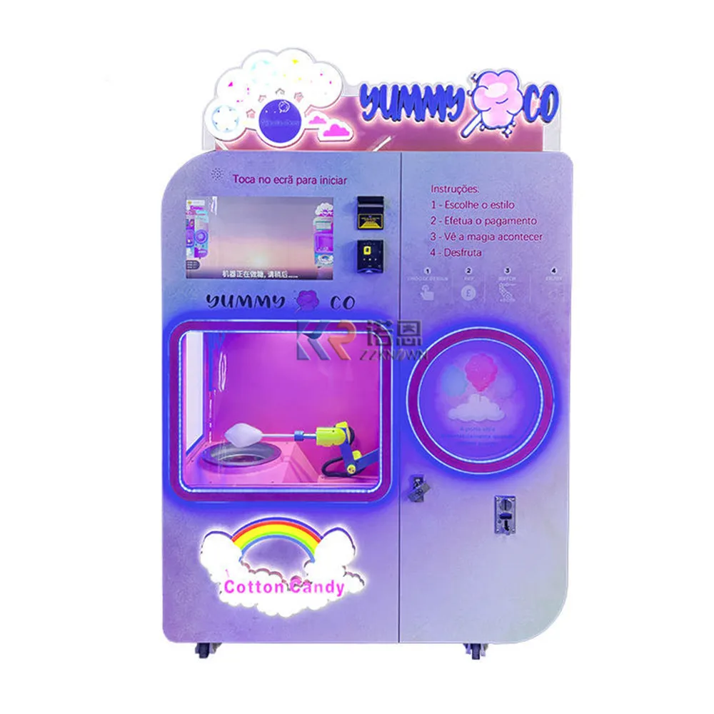 Automatic Commercial Rainbow Candy Floss Machines Pink Mini Cotton Candy Vending Machine