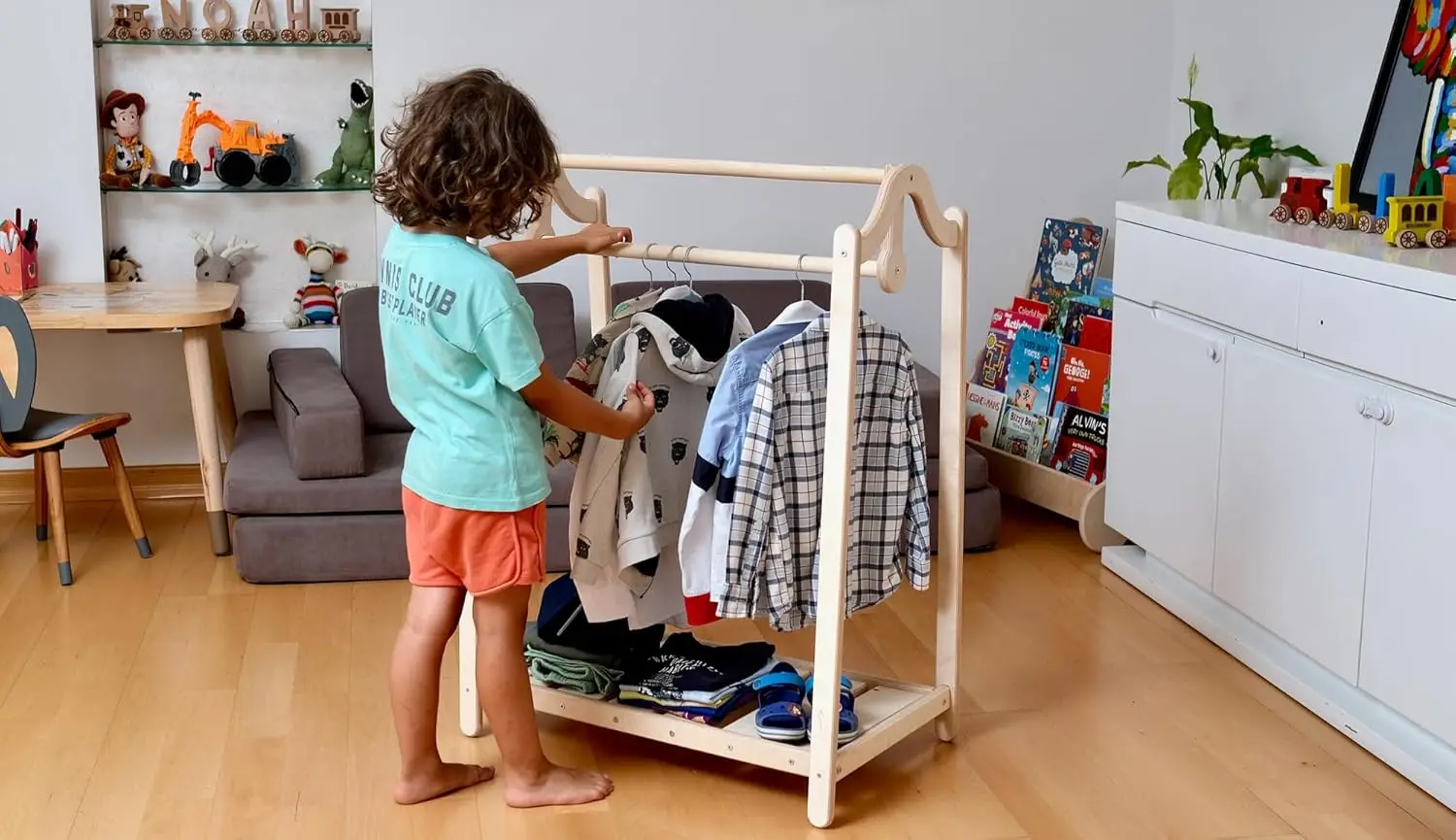 Conjunto de estante y armario |   Muebles de madera premium para niños, conjunto de guardarropa para niños pequeños, armario para niños pequeños y vestir S