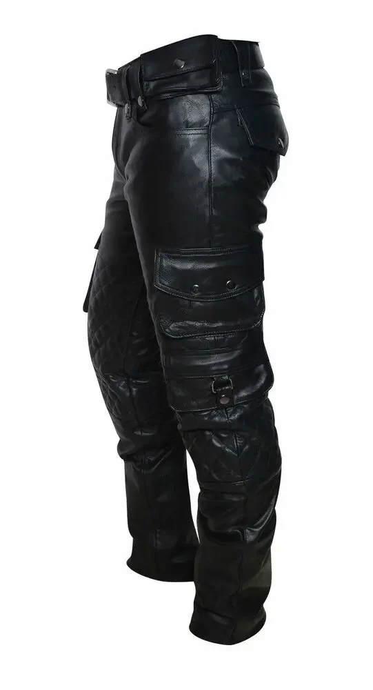 

Leather Pants Men Men's Trousers Pant Real Jeans Size Trouser Biker Fit Black European and American Fashion Trends