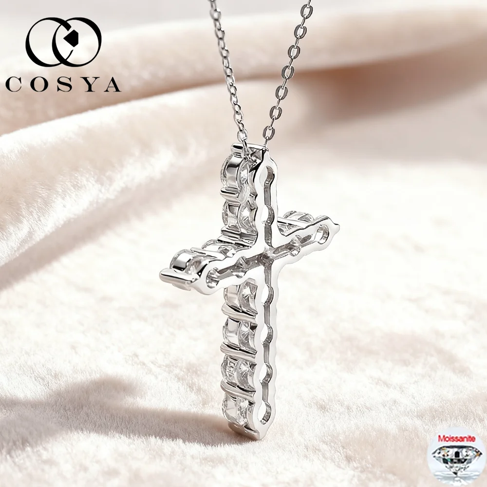 

COSYA 2.5-5mm D Color Moissanite Cross Pendant Necklace S925 Silver VVS1 Lab Diamond Necklace For Women Man Party Fine Jewelry