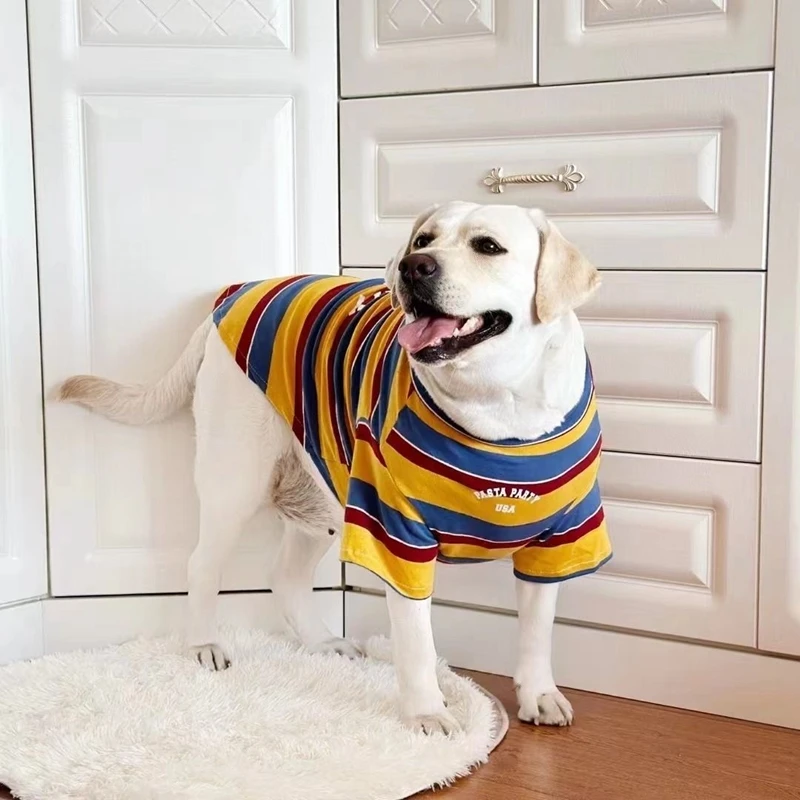 Summer Large Dog T-Shirts Yellow stripes Vest Pet Clothing Girl Medium Big Dog Shirt Boy Dog T Shirt Pet suppliers 20-50kg